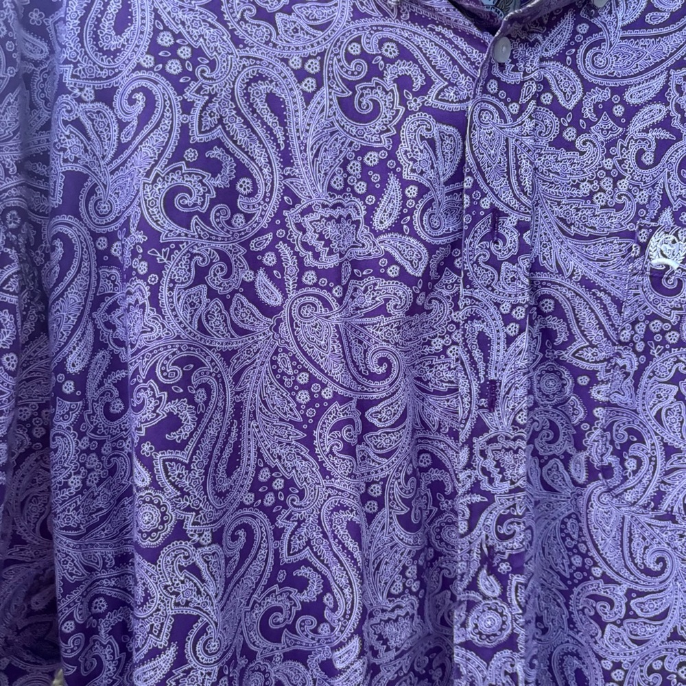 CINCH COTTON WESTERN COWBOY LONG SLEEVE BUTTON DOWN PAISLEY PURPLE DRESS SHIRT - Picture 8 of 11